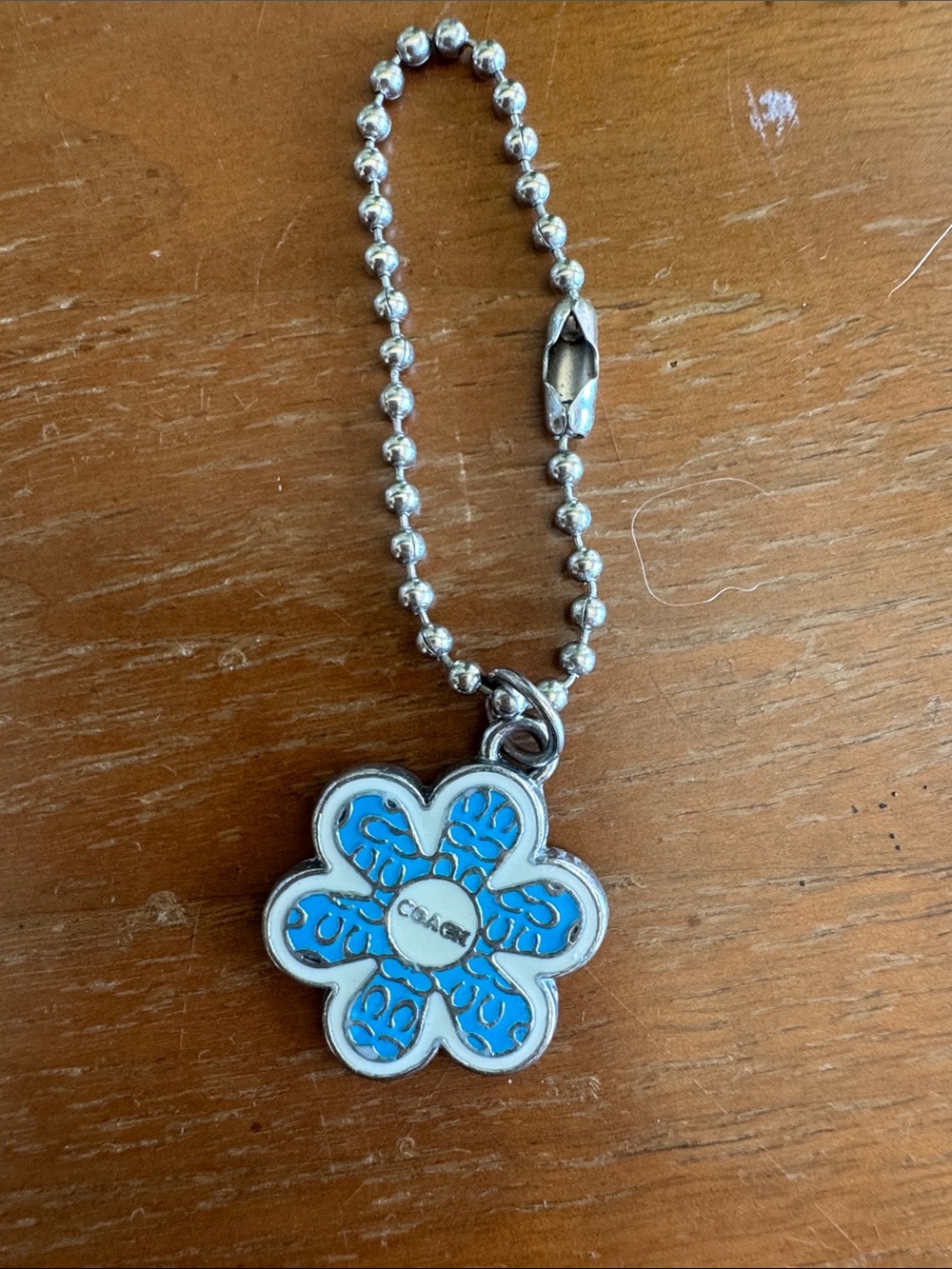 COACH Daisy Silver Ball-Chain with Blue & White Flower Charm
